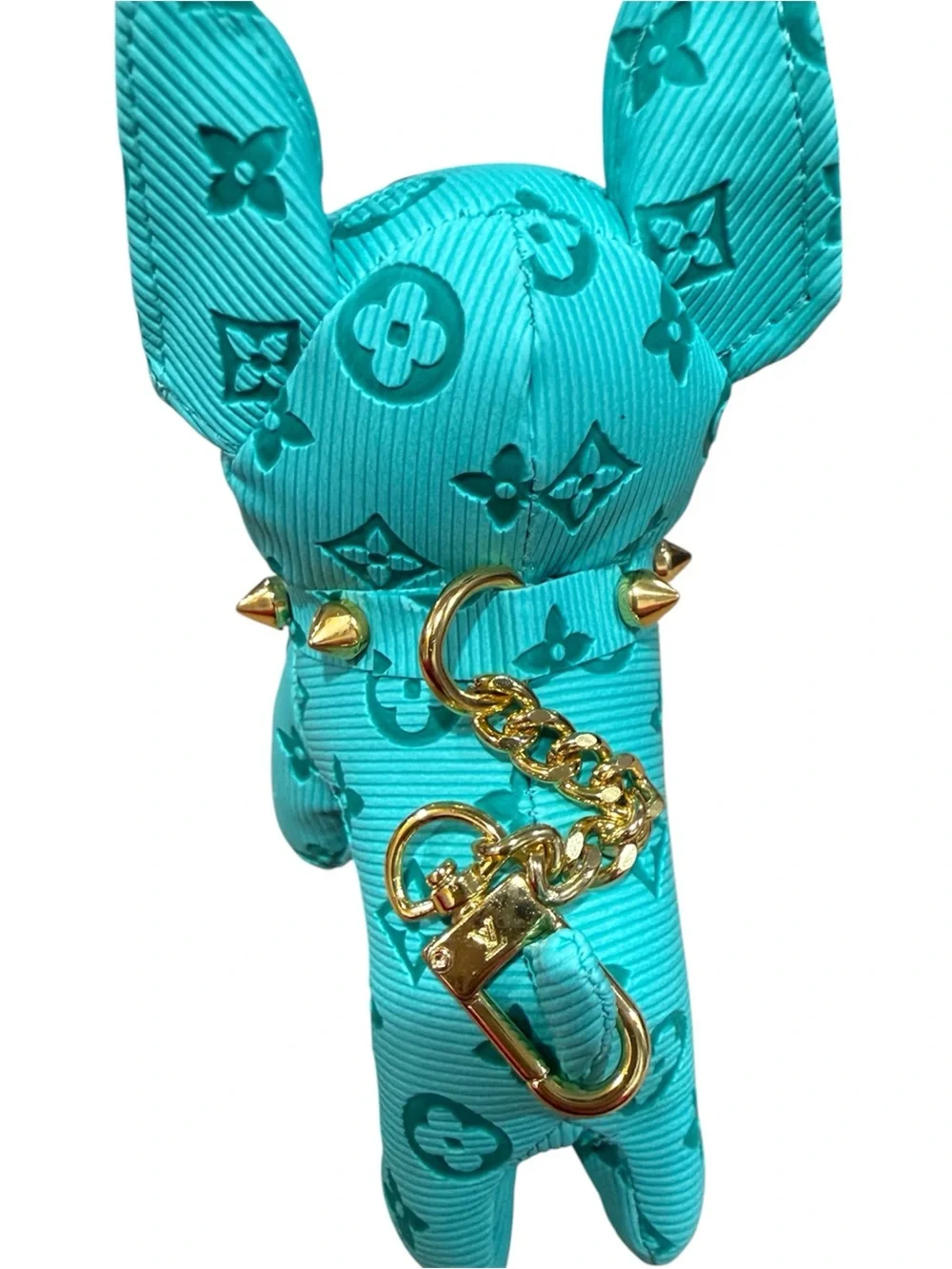 Turquoise LV Fashion French Dog in leather as Bag charm/Keychain 13cm